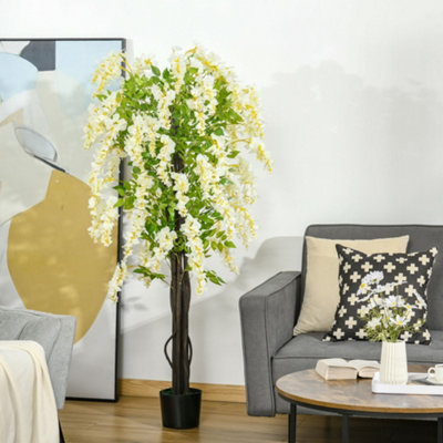 Homcom White/Wisteria Artificial Realistic Tree Faux Plant For Indoor Décor