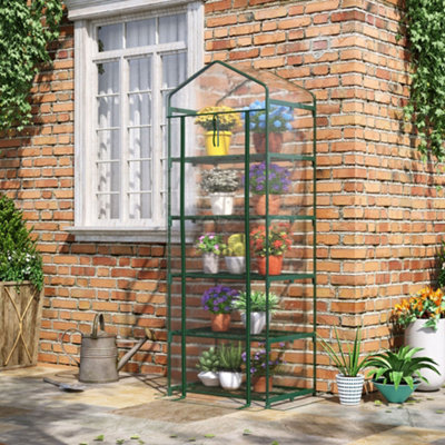 B&Q -  5 Tier Mini Greenhouse Grow House W/ Roll Up DoorGreen