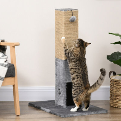 Pawhut Grey Cat Scratching Post Scratcher Climber W/ Carpet Base Hanging Toy