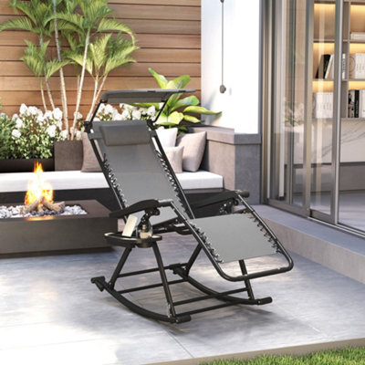Rackhams Grey Folding Recliner Chair Outdoor Lounge Rocker Zero-Gravity Seat - With Top Canopy - Image 10