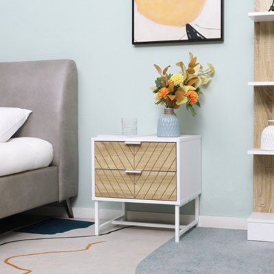 Homcom Bedside Table End Table With 2 Drawers For BedroomWhite And Oak from B&Q