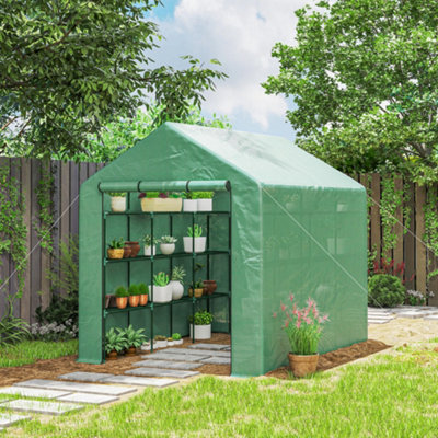 Outsunny Walk-In Garden Greenhouse Shelves Polytunnel Steeple Grow House from B&Q