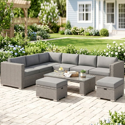 Outsunny 6Pc Pe Rattan Corner Sofa Set Outdoor Conservatory Furniture W/ Cushion from B&Q