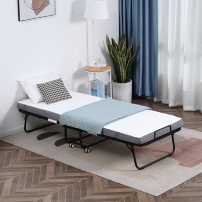 B&Q -  Folding Bed With 10Cm MattressPortable Foldable Guest Bed With Wheels