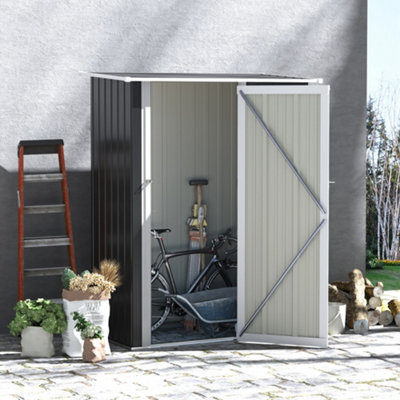 Outsunny Outdoor Storage Shed Steel Garden Shed W/ Lockable Door Dark Grey