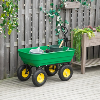 Outsunny 125L Garden Cart Trolley Dump Wheelbarrow Trailer Truck 4 Wheels Green from B&Q