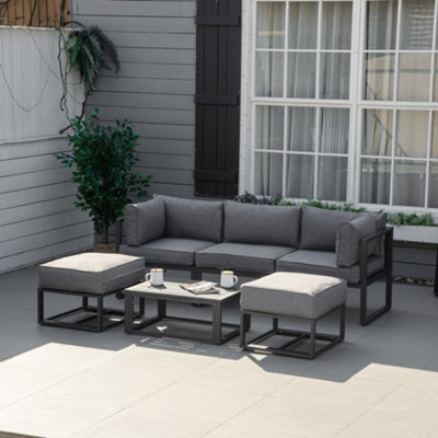 Outsunny 6 Pc Garden Daybed Aluminum Sectional Sofa Set Coffee Table Footstool from B&Q