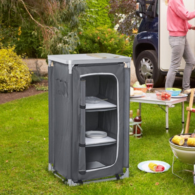 Outsunny Outdoor 3-Shelf Camping Cupboard Kitchen Station Cook Table Grey