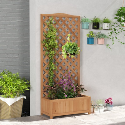 Outsunny Garden Wooden Planter Box With Trellis Flower Raised Bed Brown from B&Q