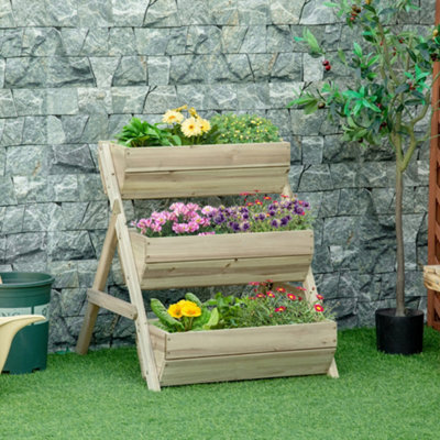 B&Q -  3 Tier Raised Garden Bed Wooden Elevated Planter Box KitGreen