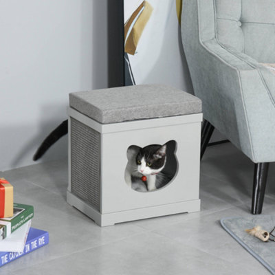 Pawhut Cat House Bed Kitten Cave Cube Indoor W/soft Cushion Sisal Scratching Pad from B&Q