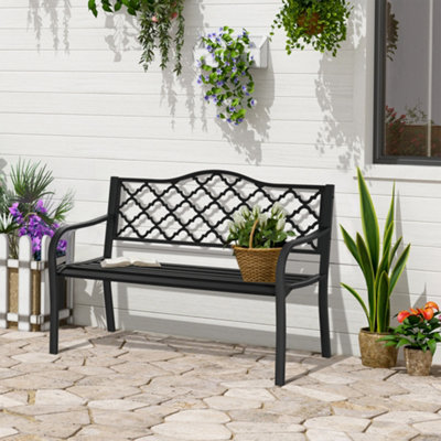 Outsunny 2-Seater Garden Bench Cast Iron Patio Antique Loveseat W/ Armrest from B&Q