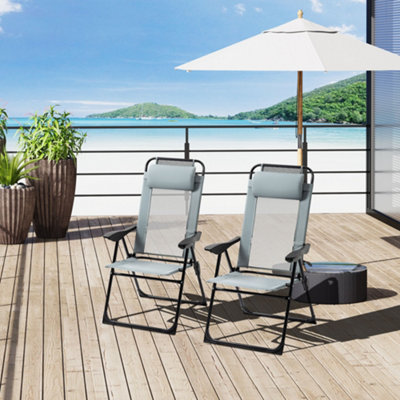 Outsunny Garden Chairs Set Of 2 Folding Camping Chair ReclinersGrey from B&Q
