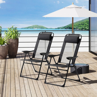 Outsunny Garden Chairs Set Of 2 Folding Camping Chair ReclinersBlack from B&Q