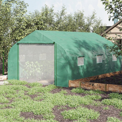 B&Q -  4.5 X 3 X 2M Outdoor Tunnel Greenhouse W/ Roll Up Door 6 Windows Green