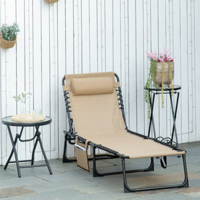 Outsunny Lounger Folding Reclining Camping Bed 5-Position Adjustable Beige from B&Q