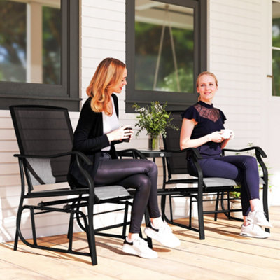 Outsunny Double Glider Companion Rocking Chairs Loveseat Garden Table Black from B&Q