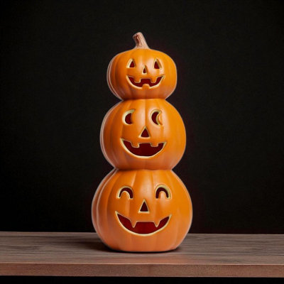 3 Tier Led Light Up Spooky Pumpkin