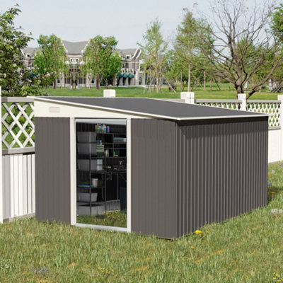 Outsunny 11.3X9.2Ft Steel Garden Storage Shed W/ Sliding Doors & 2 Vents, Grey