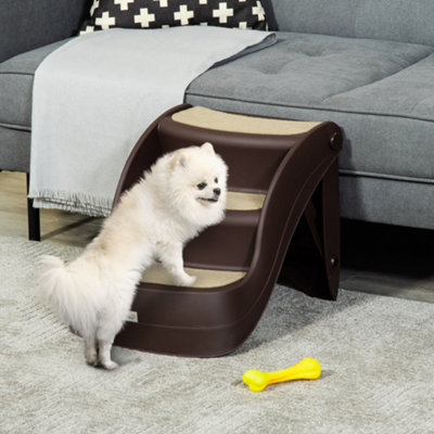 Pawhut Brown Foldable Pet Stairs Portable Dog Steps 3-Step Design W/ Non-Slip Mats In | Size: Small - Image 6