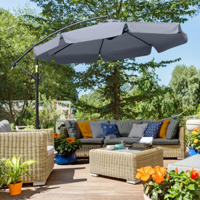 Outsunny 2.7M Garden Cantilever Banana Parasol Sun Shade Crank, Dark/Grey