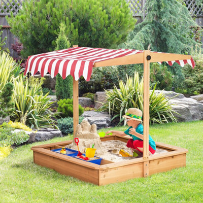Outsunny Kids Wooden Sandbox Sand Pit Height Adjustable With Canopy Basins from B&Q