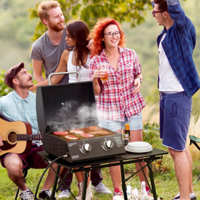 Outsunny Portable Tabletop Gas Bbq Grill Barbecue W/ 2 Burner Lid Thermometer
