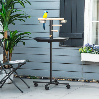 Pawhut Metal Bird Table Play Stand, Bird Feeder Station With Wheels Feeding Bowl - Image 5