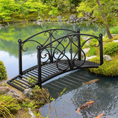 Bobobiy Black 102L X 48W X 49H Classic Metal Garden Bridge With Safety Railings Arc Footbridge Decorative Pond Bridge For Backyard Creek Stream, - Image 6