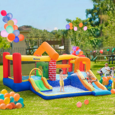Outsunny Kids Bouncy Castle With Double Slides Pool Trampoline With Blower from B&Q