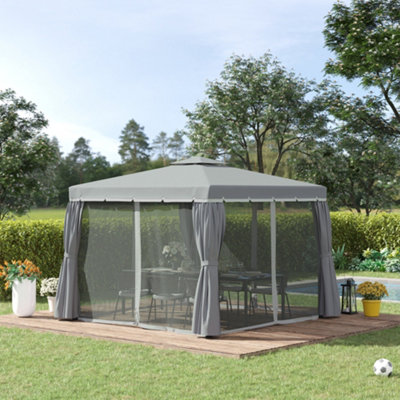 Outsunny 3 X 3(M) Patio Gazebo Garden Shelter W/ Mosquito Netting, Dark/Grey
