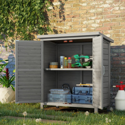 Outsunny Garden Storage Shed Solid Fir Wood Garage Organisation W/ Doors Grey