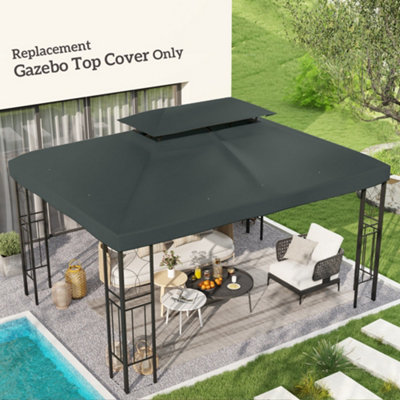 Outsunny 3X4m Gazebo Replacement Roof Canopy 2 Tier Top Uv Cover Grey