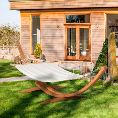 Outsunny Unisex White Outdoor Garden Hammock Swing Hanging Bed Withwooden Stand For Patio In - Image 4