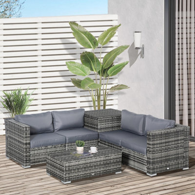Outsunny 6Pcs Rattan Sofa Set Garden Sectional Garden Wicker Furniture Cushion Grey