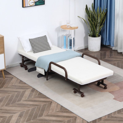 HOMCOM Folding Bed with Mattress and Wheels - Brown - 190x76x33cm - Steel Frame - Image 9