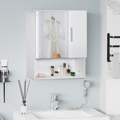 Bathroom Mirror Cabinet Wall Mounted Storage Cupboard Shelves White Organizer - Image 9