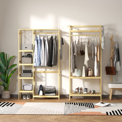 Homcom Bamboo Coat Rack W/ Hooks Hanging Rail And Storage Shelf For Entryway from B&Q