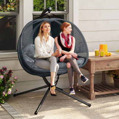 Outsunny Double Hanging Egg Chair 2 Seaters Swing Hammock W/ CushionGrey from B&Q