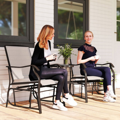Outsunny Double Glider Companion Rocking Chairs Loveseat Garden Table Beige from B&Q