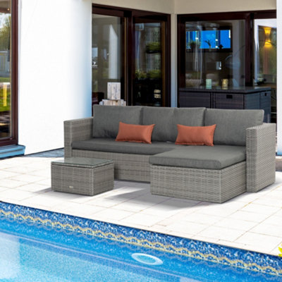 Rackhams Light/Grey 3 Pcs Outdoor Pe Rattan Chaise Lounge Furniture Sofa Set W/ Cushions - Image 5