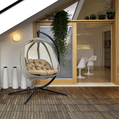 Hanging Egg Chair Stand Outdoor Indoor Swing Hammock Cushion Seat Khaki - Image 7