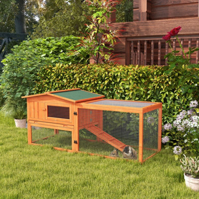 Pawhut Orange Rabbit Hutch, Bunny Cage With Run & Sliding Tray, Hay Rack, Small