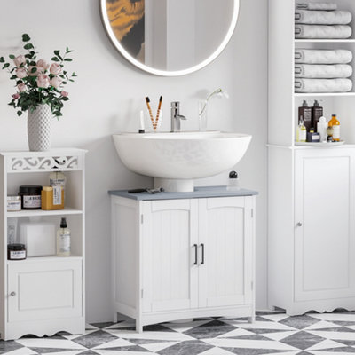 Kleankin Pedestal Under Sink CabinetBathroom Storage Vanity UnitWhite from B&Q