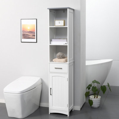 Kleankin Tall Bathroom Storage CabinetSlim Freestanding Linen TowerWhite from B&Q