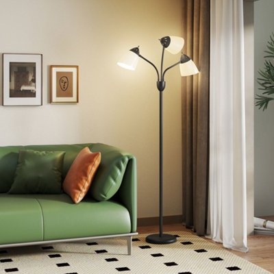Homcom Tree Floor Lamp With 3 Adjustable Industrial Standing Lamp, Light/Black