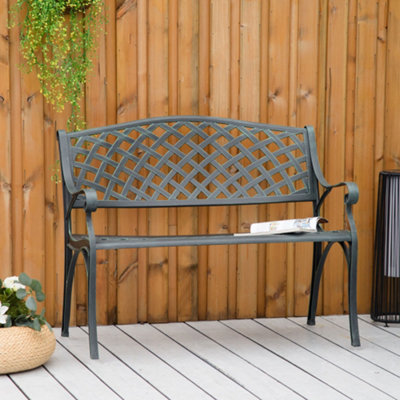 Outsunny Cast Aluminium Garden Bench 2 Seater Antique Park LoveseatVerdigris