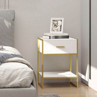 Homcom Modern Bedside Table, Nightstand With Drawer Shelf White