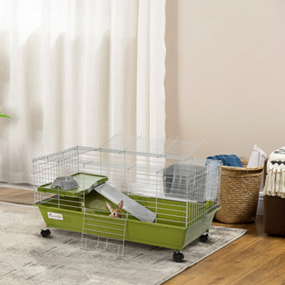 Pawhut 89Cm Small Animal Cage For Rabbit Guinea Pig W/ Food Dish Green from B&Q