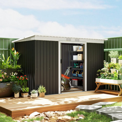 Outsunny 9 X 4Ft Metal Garden Storage Shed W/ 2 Door, Dark Grey